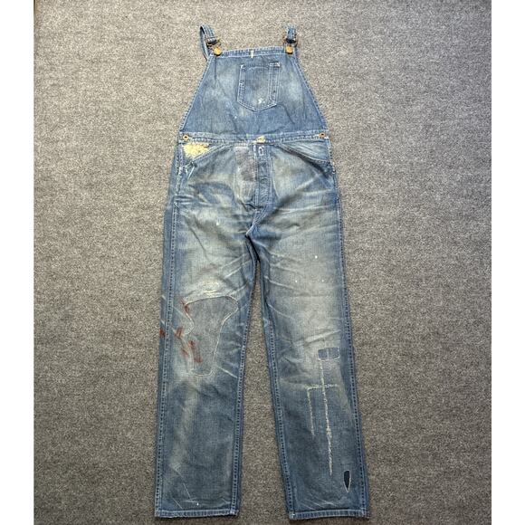 Levis LVC Denim Overalls Men 34x29 Blue Straight Very Distressed Vintage Bib - Picture 1 of 16
